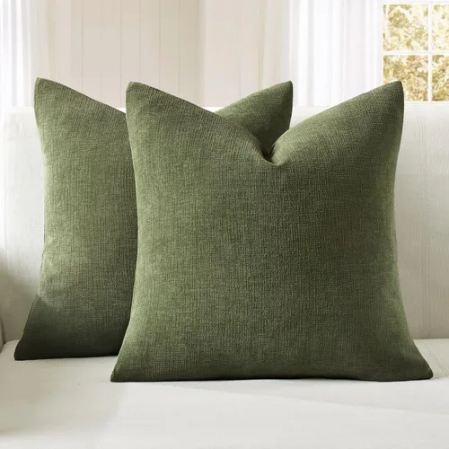 MIULEE Juego de 2 fundas de almohada cuadradas decorativas de felpilla suave de 20 x 20 pulgadas para sofá, sala de estar y cama de color verde oliva