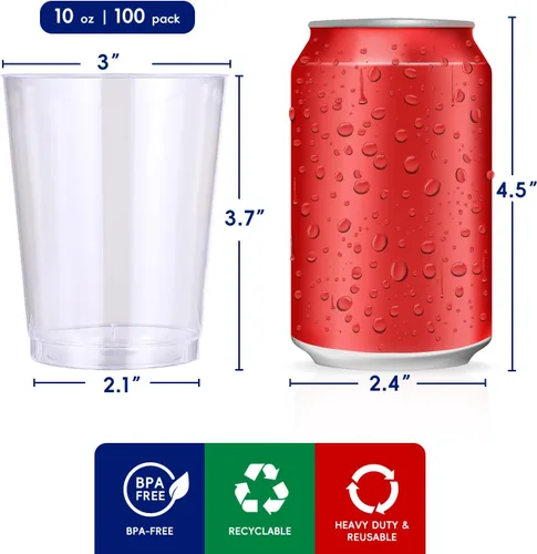 Miniatura 2 de JOLLY CHEF 10 onzas Vasos de plástico transparentes desechables 100 unidades Vasos de plástico transparentes, vasos de fiesta de alta resistencia