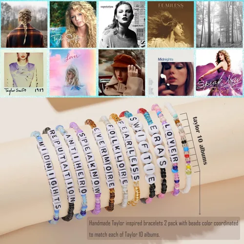 Miniatura 2 de NONTAI 2 pulseras Taylor Swiftie Jewelry for the Eras Music Friendship Bracelets Fearless Midnight Folklore Lover Reputation Album Jewelry