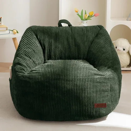 Miniatura 9 de MAXYOYO Puf para niños, puf con asa, cómoda silla para niños y niñas, sofá decorativo con bolsillo para jugar, leer y relajarse, color beige