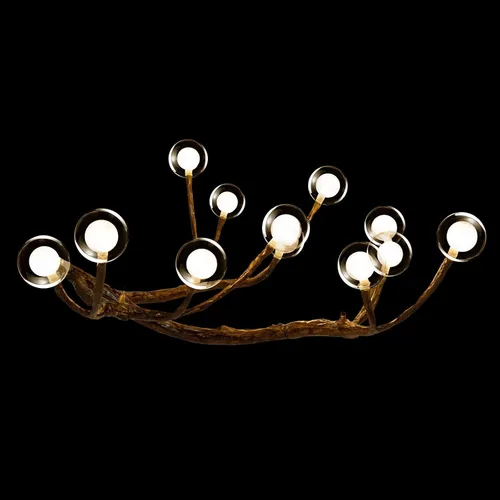 Miniatura 9 de Moderno candelabro Sputnik de burbujas de cristal, 12 luces, ramas de madera de mediados de siglo, lámparas de techo, lámpara de techo industrial