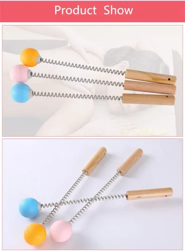 Miniatura 4 de 1 Martillo masajeador de pelota de golf con mango de madera de resorte, masajeador de mano para aliviar el dolor, cuello y espalda, masajeador Azul