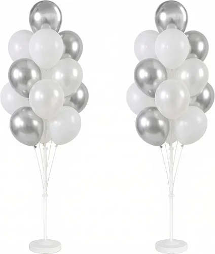 Miniatura 25 de Kit de columna de globos para piso: juego de 2 soportes para globos, con globos cromados metálicos negros y dorados, base y poste, decoración