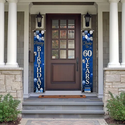 Miniatura 5 de Decoración de feliz cumpleaños número 100, globo azul y plateado para colgar en la puerta, cartel colgante para puerta – Suministros para fiesta