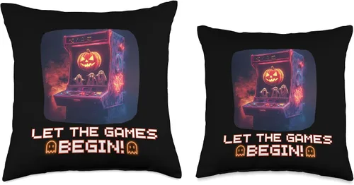 Miniatura 3 de Halloween Gaming Arcade Retro 80s Let The Games Begin Throw Pillow