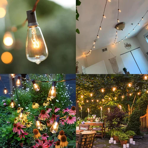 Miniatura 6 de SUNSGNE Tira de luces Edison para exteriores de 25 pies con 27 bombillas Edison transparentes, ST35 luces vintage para patio, jardín, patio, porche