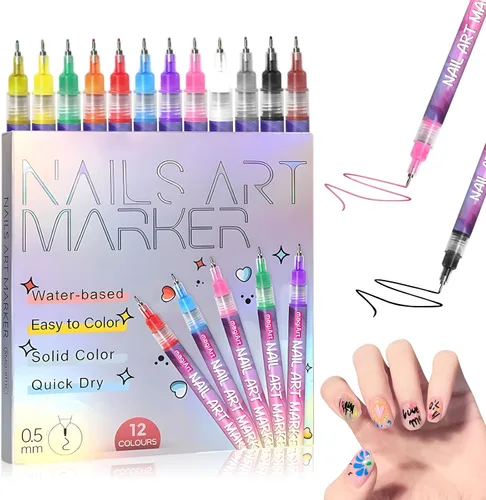 Miniatura 9 de Juego de 12 rotuladores para arte de uñas, rotuladores de esmalte de uñas de secado rápido 3D de 0.5MM, 2025 marcadores de arte de uñas DIY