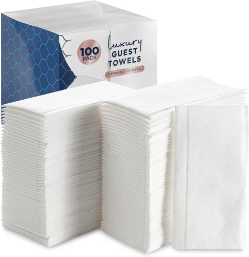 100 toallas de papel blancas de lujo con tacto de lino, suaves y absorbentes, como servilletas desechables para baño, cocina, bodas, fiestas, cenas