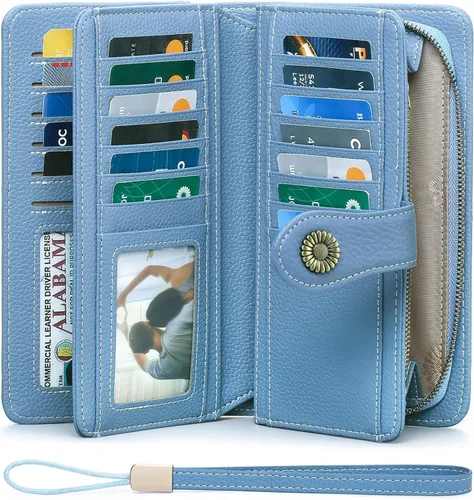 Miniatura 2 de FALAN MULE Cartera de cuero genuino RFID bloqueo gran capacidad Trifold señoras cartera.