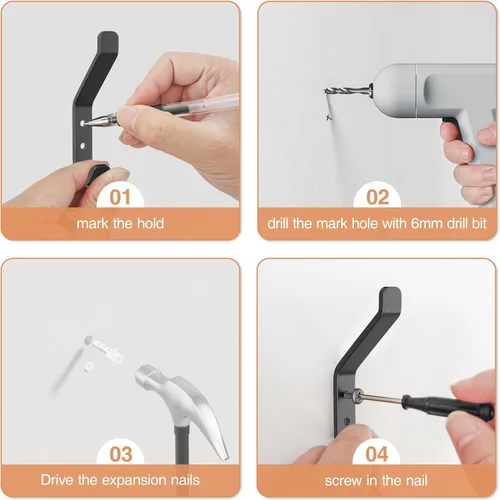 Miniatura 6 de susswiff Paquete de 10 Ganchos para Colgar Abrigos, 20 LB (Máximo), Ganchos de Pared de Acero Inoxidable para Toalla, Sombrero, Mochila, Llave, Negro
