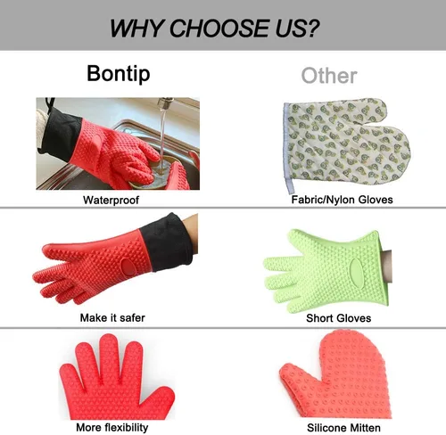 Miniatura 3 de Comsmart Guantes para barbacoa, guantes de silicona resistentes al calor para parrilla, manoplas de horno de cocina impermeables y largas con capa