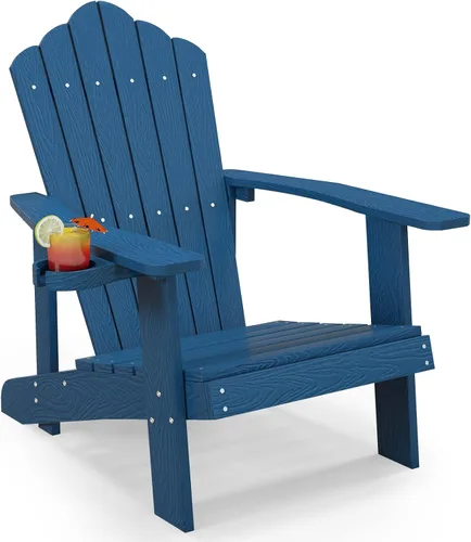 Miniatura 37 de Tangkula Silla Adirondack de gran tamaño, sillas de patio con soporte ajustable para tazas, sillones con caderas y listones, resistente a