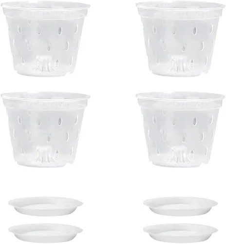 4 macetas de plástico transparente de 4.3 in para orquídeas, macetas pequeñas de jardín transparentes, macetas de inicio de semillas con agujeros