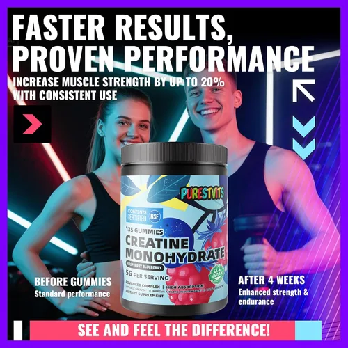 Miniatura 8 de Gomitas de creatina certificada por NSF 0.18 oz – Gomitas de monohidrato de creatina – Energía preentrenamiento y apoyo del crecimiento muscular