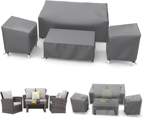 Miniatura 11 de STARTWO Funda impermeable para muebles de patio al aire libre, juego de 4 piezas para sillas, sofá biplaza y mesa de centro, resistente 420D, negro