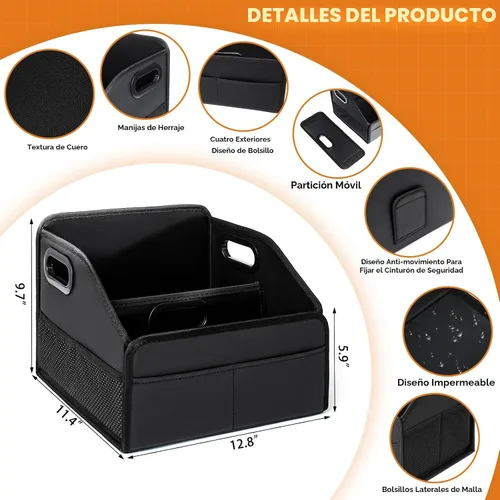 Miniatura 3 de Organizador de Almacenamiento de Automóvil Reforzado Divisible Cesta Caddy de Cuero para Piso entre Asiento Delantero y Trasero Mango Esmerilado