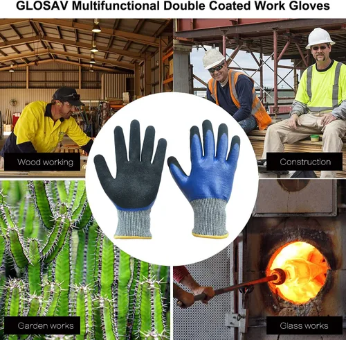 Miniatura 2 de Guantes de jardinería duraderos, guantes de jardín de nitrilo resistentes, doble capa (M, 2 pares azul)