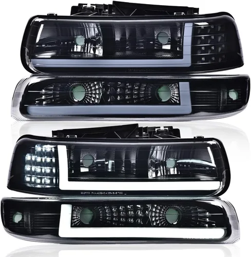 Miniatura 17 de G-PLUS Conjunto de faros, compatible con Chevy Silverado 1999 2000 2001 2002/Se ajusta a Suburban Tahoe 2000-2006 Faros delanteros de parachoques