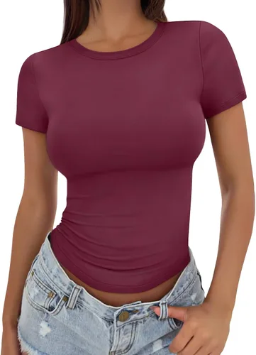 Miniatura 8 de Trendy Queen - Camisetas básicas para mujer, camisetas de verano, manga corta, ajustadas, linda ropa de entrenamiento para gimnasio