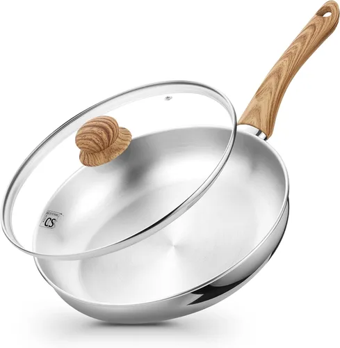 Miniatura 9 de KOCH SYSTEME CS Juego de sartenes de acero inoxidable con tapa, sartenes de acero inoxidable de 8" y 10" y 12" con mango resistente al calor, juego