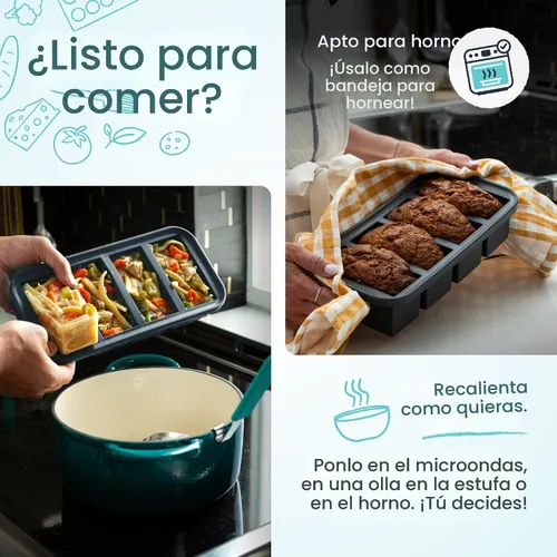 Miniatura 5 de Souper Cubes Bandeja de silicona para congelador de 2 tazas con tapa, perfecta para almacenar lasaña, sobras, salsas, comidas en porciones y más