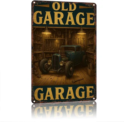 Letrero de metal vintage de garaje antiguo, letrero de metal clásico para taller, aluminio de 8 x 12 pulgadas para decoración de pared en baño,