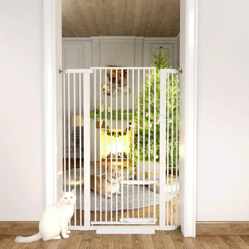 Puerta extra alta para gatos de 55.11 pulgadas de ancho de 29.5-40.6 pulgadas de ancho para puerta de mascotas con puertas para gatos, kit de Blanco
