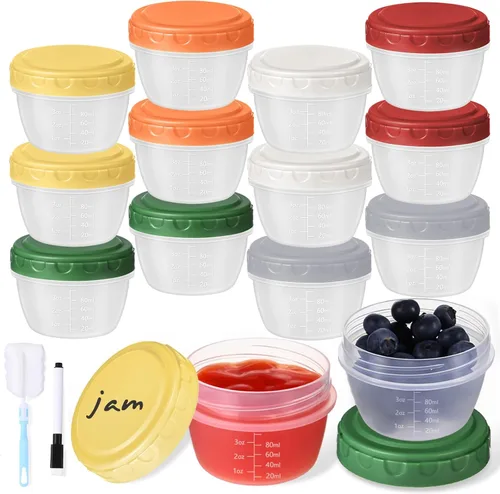 Miniatura 14 de Yomarket 6 piezas 2 oz Recipiente de aderezo de ensalada, recipientes de condimentos reutilizables con tapas a prueba de fugas, pequeños recipientes