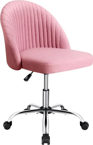 Miniatura 9 de JUMMICO Silla de escritorio para oficina en casa, silla de tocador, tapizada, ajustable, con respaldo medio, giratoria, sin brazos, sillas