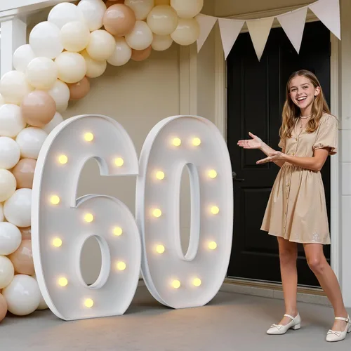 Miniatura 67 de IMPRSV Letras de mosaico iluminadas de marquesina, 4 pies para globos y fiestas, decoración de kit de arco