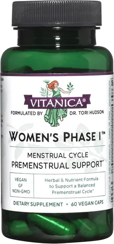 Vitanica Fase I para mujeres, apoyo premenstrual, vegano, 60 cápsulas