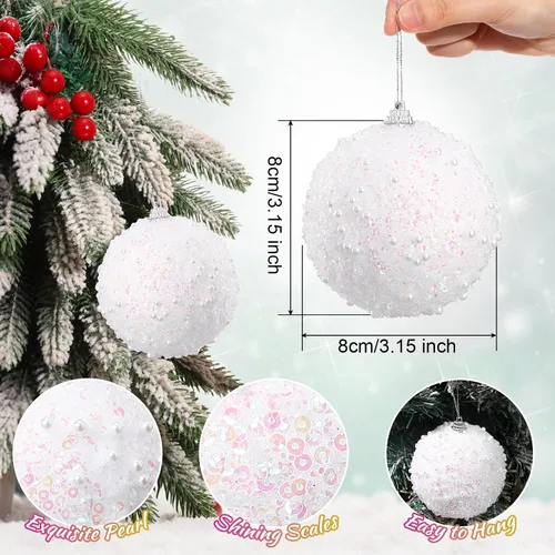 Miniatura 2 de Lyrow 24 piezas 3.15" Juego de adornos de bola de Navidad con purpurina, bola de espuma con lentejuelas colgante, decorativa, en masa, para árbol