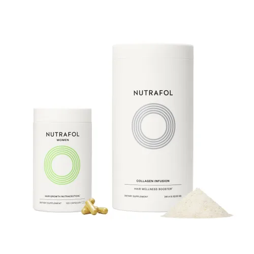 Nutrafol Suplemento para el crecimiento del cabello para mujeres y péptidos de colágeno en polvo, de 18 a 44 años, formulado por médicos para un
