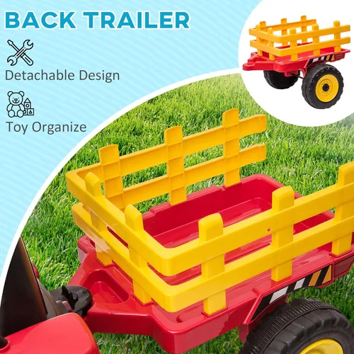Miniatura 3 de Aosom Tractor de paseo de 12 V con remolque, motores duales de 25 W, tractor eléctrico a batería con control remoto, sonido de arranque de música