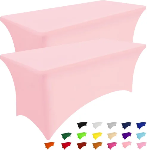 Miniatura 24 de Smiry Paquete de 2 manteles de elastano de 6 pies, fundas de mesa elásticas ajustables extensibles, lavables y sin arrugas, rectangulares para mesa
