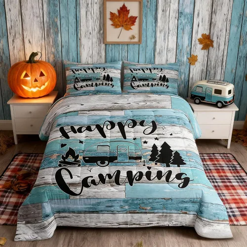 Miniatura 16 de Juego de Edredón para Acampar Feliz para Niños Tamaño Individual, Juego de Ropa de Cama Rústica de Aventura de Granja y Cabaña, Decoración