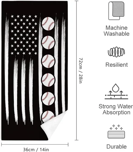 Miniatura 2 de Juego de 2 toallas de mano de béisbol, regalo para los amantes del béisbol, suaves y absorbentes, toallas de baño con bandera estadounidense