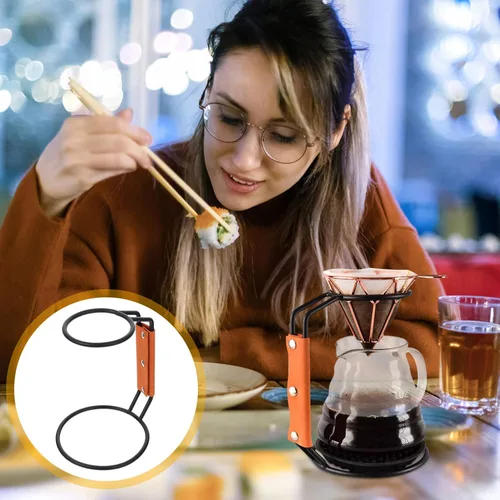 Miniatura 4 de SHERCHPRY Soporte para gotero de café, soporte para taza de filtro, soporte para gotero de café de alambre de acero inoxidable con funda de cuero