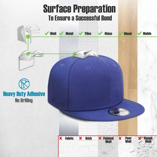 Miniatura 5 de Percheros para sombreros de pared, fuertes soportes adhesivos para sombreros, organizador para gorras sin perforación, paquete de 20 ganchos