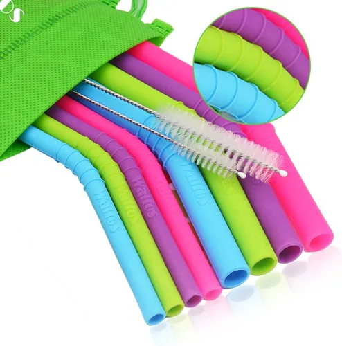 Miniatura 10 de Walfos Pajitas de silicona reutilizables, de 10.5 pulgadas, flexibles, flexibles, para batidos, vasos de 20 y 30 onzas, sin BPA