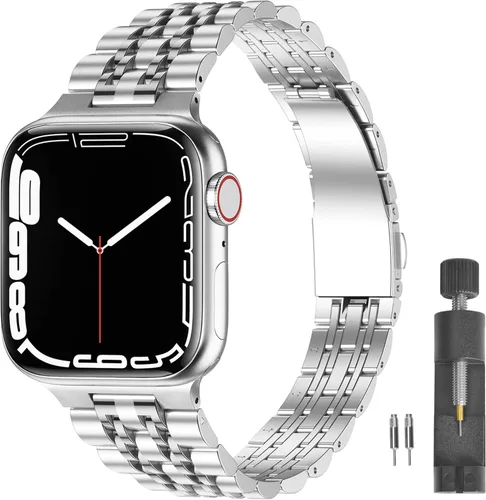 Miniatura 12 de Correa de acero inoxidable compatible con Apple Watch Ultra 2/Ultra/Series 10-1 y SE/SE2, correa de metal ajustable para iWatch de 1.496 pulgadas