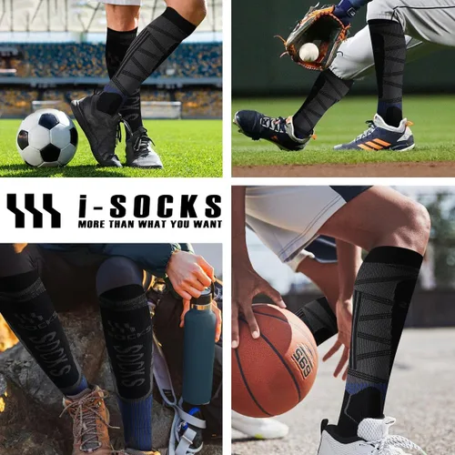 Miniatura 6 de SANYIYIBA 2 pares de calcetines altos hasta la rodilla, para deportes al aire libre, béisbol, fútbol, hockey sobre hielo, senderismo, para hombres