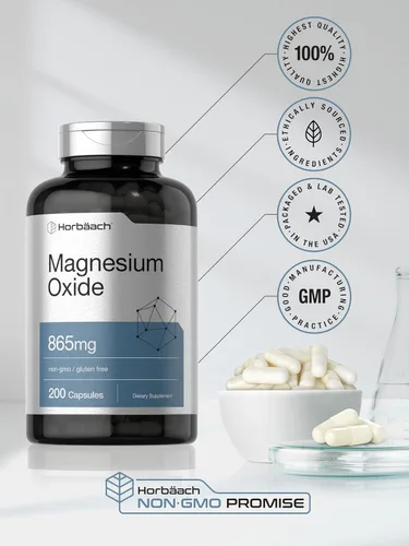 Miniatura 6 de Horbäach Óxido de magnesio 865 mg 200 cápsulas Suplemento sin OMG y sin gluten