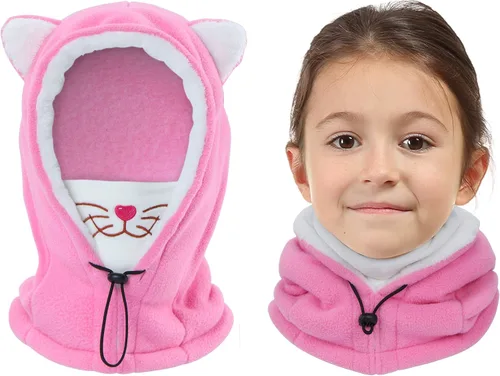 Vorshape Pasamontañas para niños, máscara de esquí para clima frío, máscara facial de forro polar con capucha, resistente al viento, sombrero de
