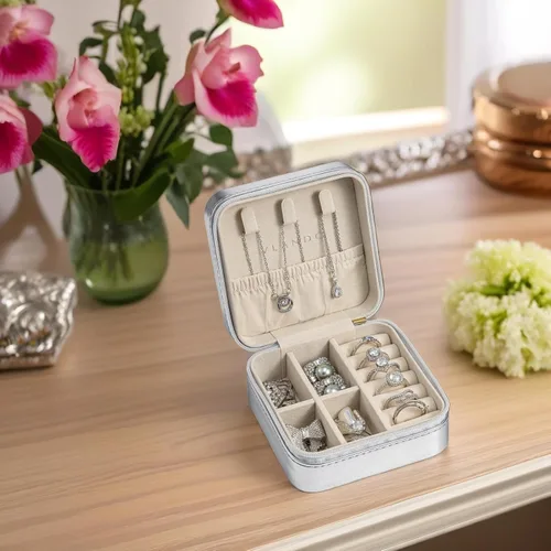 Miniatura 48 de Organizador de joyas Vlando para almacenaje y exhibición, joyero para viaje, imitación de piel, para anillos, aretes, collares.