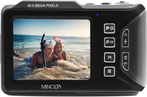 Miniatura 3 de Minolta Cámara digital impermeable - Fotos de 48 MP, video 4K UHD, pantallas LCD duales, impermeable de 16 pies, zoom de 16X, antivibración, cámara