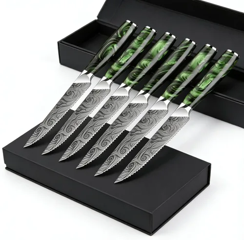 Miniatura 21 de Juego de 10 cuchillos de cocina japoneses de alta calidad, colección Imperial, patrón láser de damasco, acero inoxidable 440A ultra afilado