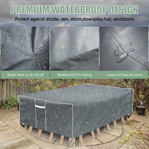 Miniatura 4 de Gasadar Fundas para Muebles de Patio Exterior Impermeables, 500D Oxford, Protección para Todo Clima, Fundas para Mesa de Patio para Conjunto de Negro