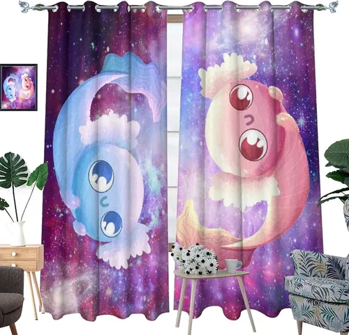 Miniatura 3 de Cortinas abstractas de ajolote con diseño de galaxia, colorido, peces, animales, ajolote, aislamiento térmico, oscurecimiento y reducción de ruido
