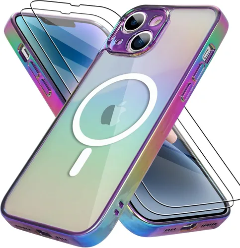 Miniatura 38 de Bonoma Funda magnética para iPhone 13 【Soporte para Magsafe】Protector de cámara de lujo de cristal fluorescente iridiscente con láser brillante + 2
